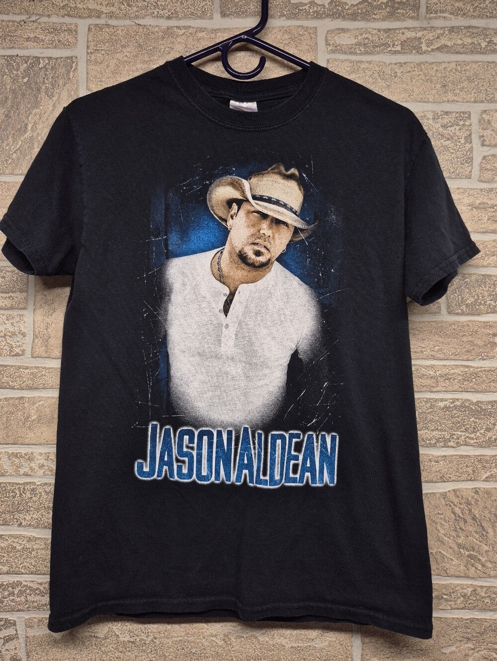 Gildan Black Jason Aldean Graphic Tee with Blue Accents